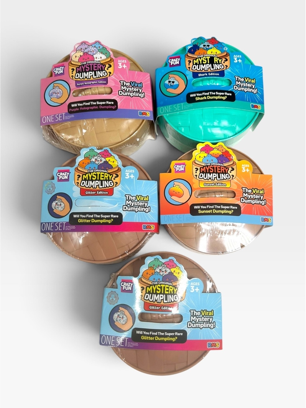 RMS Crazy Fun Mystery Dumpling Squishy 5-Pack Lot Rare Shark Holographic